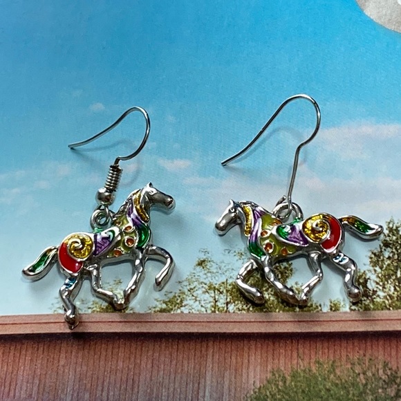 Equestrian Horse Enameled Earrings - Picture 3 of 12